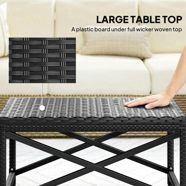 Outdoor Coffee Table Side Table with X-Shape Frame for Patio, Balcony, Black