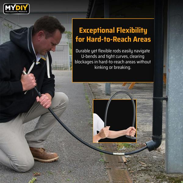 MY DIY PROFESSIONAL PRODUCTS MY DIY 31ft Drain Rod Set 14Pcs Includes Easy Carry Storage Bag Plunger Double Worm Screw & Connectors & Drain Unblocker