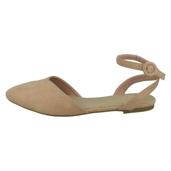 Spot On Ladies Spot On Flat Pointed Toe Ankle Strap Shoes F80538