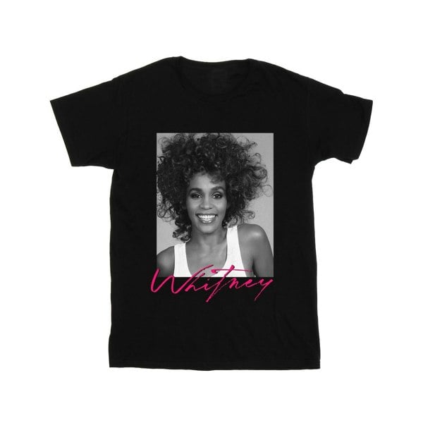 Whitney Houston Womens Smile Photograph Cotton Boyfriend T-Shirt - Black