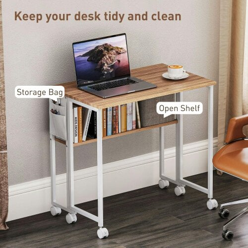 Wyld Haus Zika 80cm Wooden Natural Drop Leaf Writing Desk with Lockable Wheels
