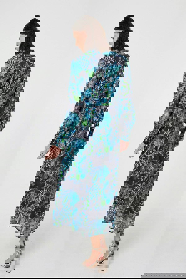 Blue | Printed Embellished Belted Maxi Dress
