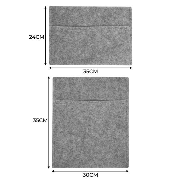 Smoke grey storage pouches made of soft felt, featuring two sizes with front pockets for easy organization and access