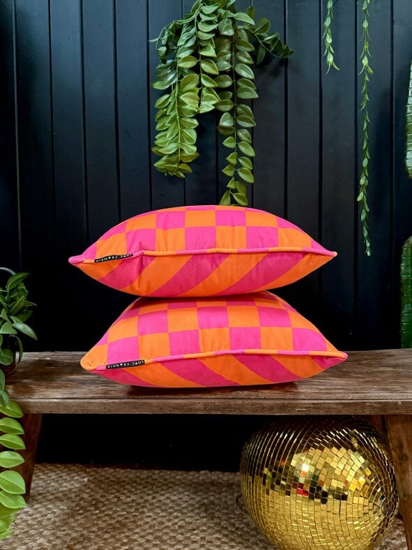 Love Frankie Tutti Frutti Reversible Checkmate & Helter Skelter Cushion