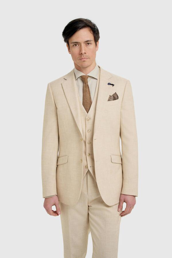 House of Cavani Malibu - Men's Beige 3 Piece Textured Suit