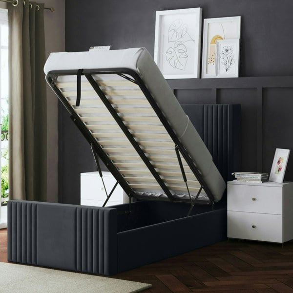 DS Living Elara Ottoman Bed with Winged Panel Headboard - Grey (Steel) - Small Double / 4ft