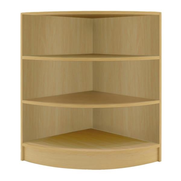 Astro LED Shop Counter Set in maple finish, featuring a curved design with three spacious shelves for organized display and storage