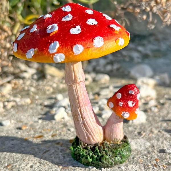 Farmwood Two Double Stem Garden Mushroom Ornaments