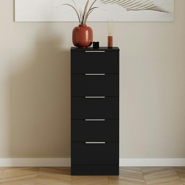 Vida Designs Trega 5 Drawer Narrow Chest, Black