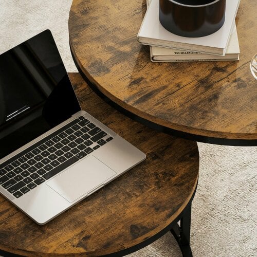 Wyld Haus Kefa Dimi Set Of 2 Wooden Rustic Brown Wood Effect Nesting Tables