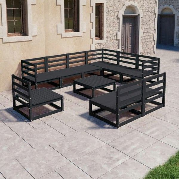 Berkfield 10 Piece Garden Lounge Set Black Solid Pinewood