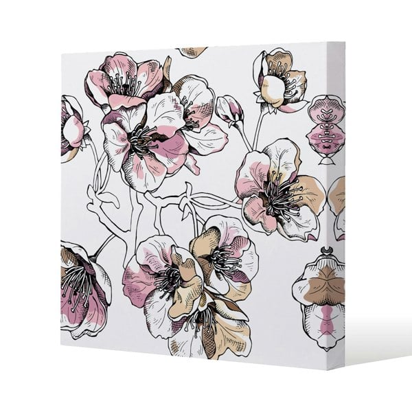 Benjamin Tate Design Flower Illustration Slim Style Canvas Print  20x20cm , 15mm Slim Real wood.