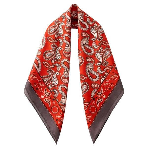 VIA MONTEN Women’s Faux Silk Triangle Scarf, Small Satin Neck Scarf Wrap with Retro Print for Daily Styling