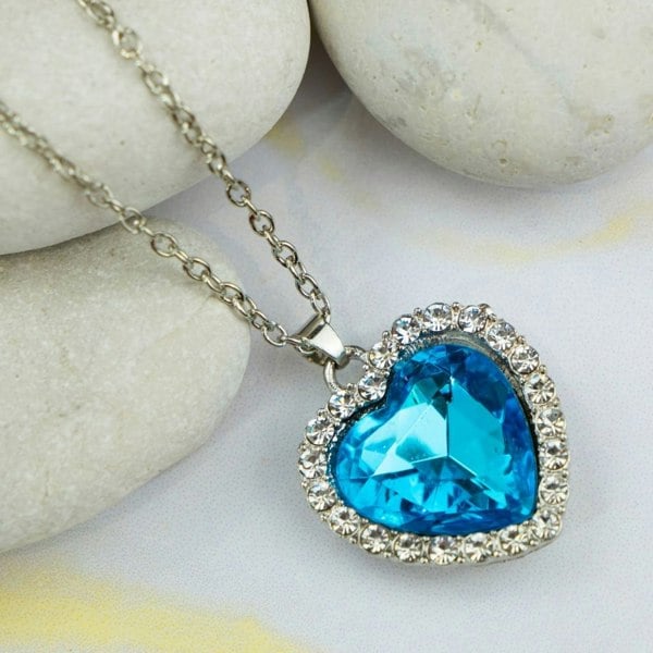 The Colourful Aura Large Titanic Blue Heart Zircon Vintage Diamond Pendant Necklace