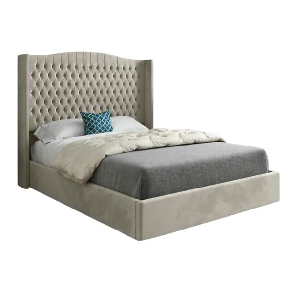 Casa Magna Rana Curved Top Winged Upholstered Soft Velvet Bed Frame - Cream