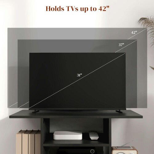 Wyld Haus Coro 80cm Wooden Black Mobile TV Storage Unit With Shelves And Bookcase Design