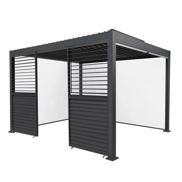 Monstershop Anthracite Aluminium Pergola With White Blinds & 2 Shutter Panels - 3m x 4m