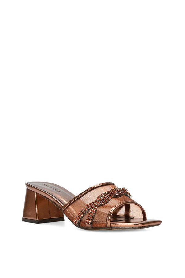 XY LONDON Backless Block Heel Sandals With Crystals and Mesh