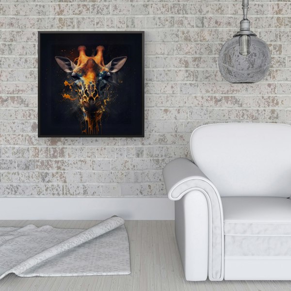 Warren Reed Golden Giraffe Face Splash Art Framed Canvas