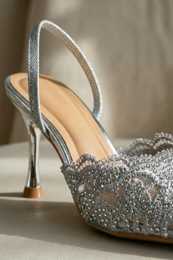 ikrush Genevieve Embellished Lace Mesh Pointed Heels