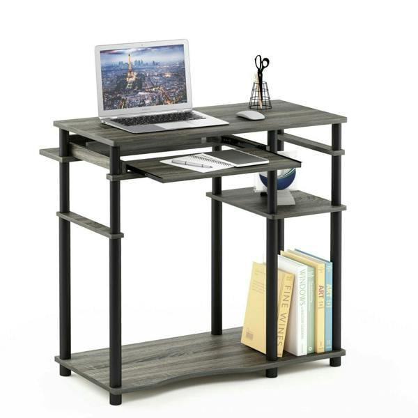 WALPLUS Abbott Computer Desk with Bookshelf, French Oak Grey/Black | Modern Desk Designed for Contemporary Interiors