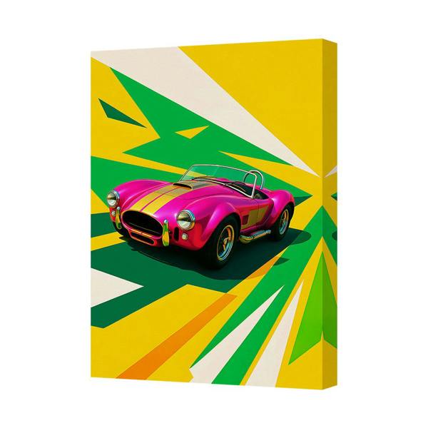 Benjamin Tate Design Vibrant Pink Classic Car Canvas Wall Art With Geometric Background
