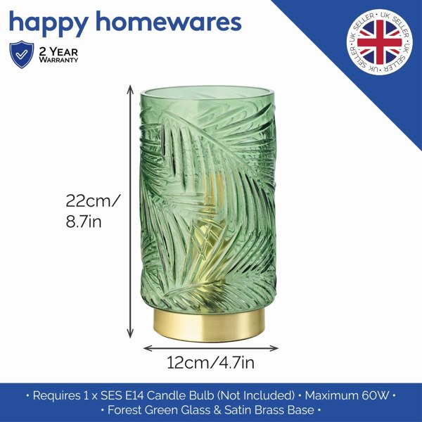 Modern Palm Tree Emerald Forest Green Glass Table Lamp with Satin Brass Base Image 4