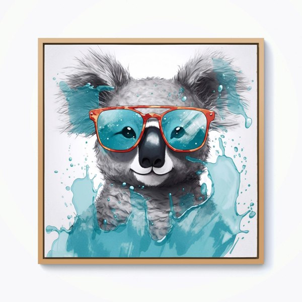 Warren Reed Splash Art Koala In Glasses Framed Canvas