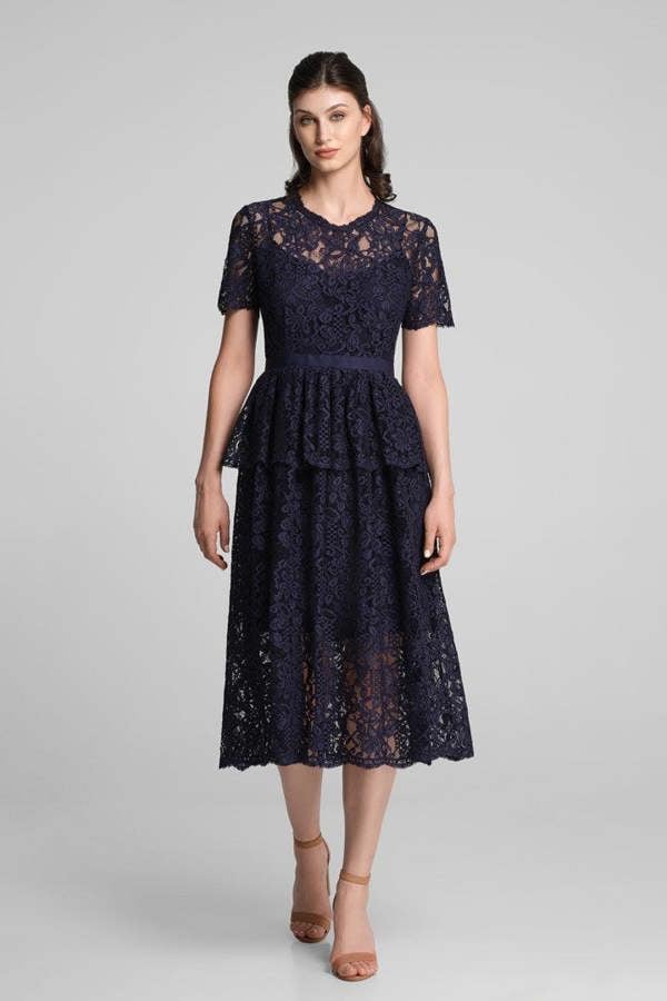 Rumour London Lucia lace midi dress with peplum in navy