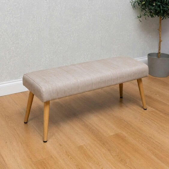 Kosy Koala Rectangular Dining Table Set with 4 Beige Velvet Chairs & Bench,Light Wood-Effect,117cm