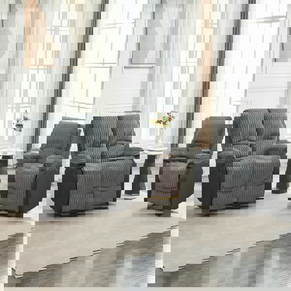 Furniture One Manual Reclining Sofa Set, Corduroy Fabric Recliner Sectional Sofa Suite-Adjustable Backrest and Footrest, Jumbo Cord Fabric Recliner