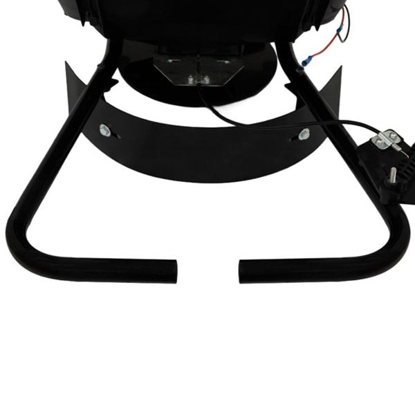 Black ATV mounted spreader with sturdy metal frame, featuring a wide base and electrical connections for easy installation