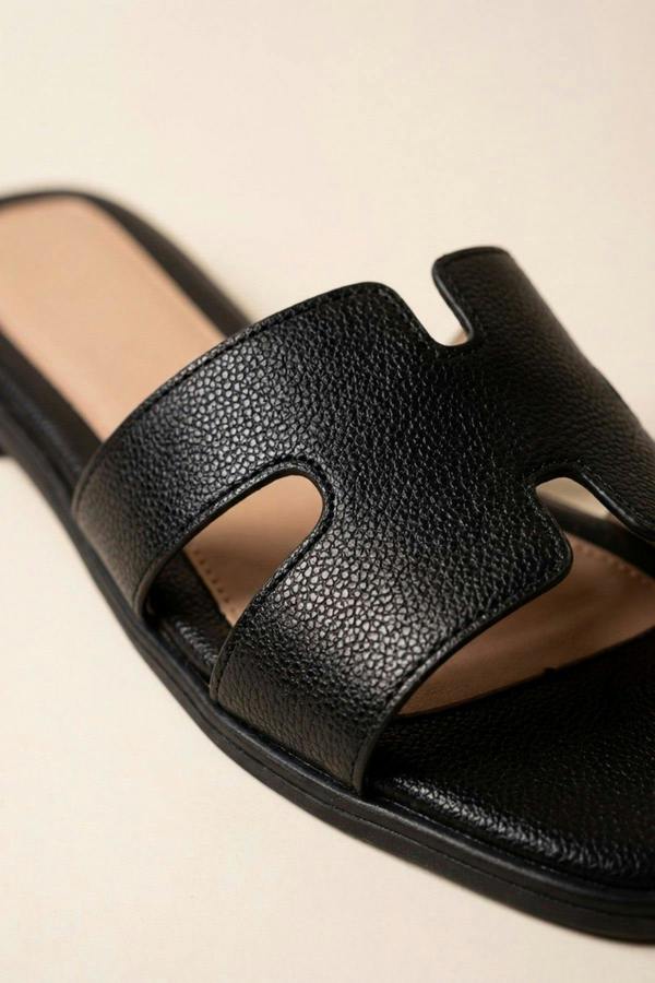 Aria Womens H-Strap Flat Slide Sandals - BLACK