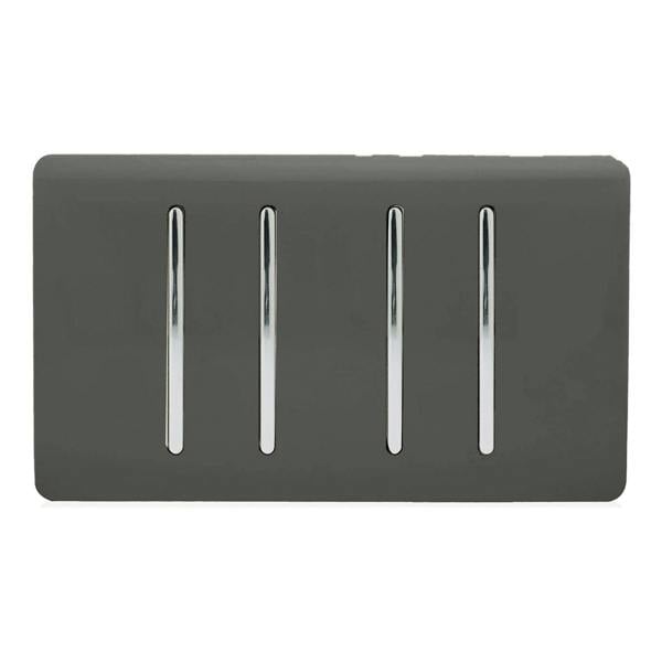 Trendi Switch 4 Gang Light Switch (3x 1 or 2 Way & 1 x Intermediate)in Charcoal Grey