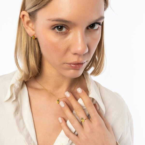 Spero London Pineapple Sterling Silver Stud Earring