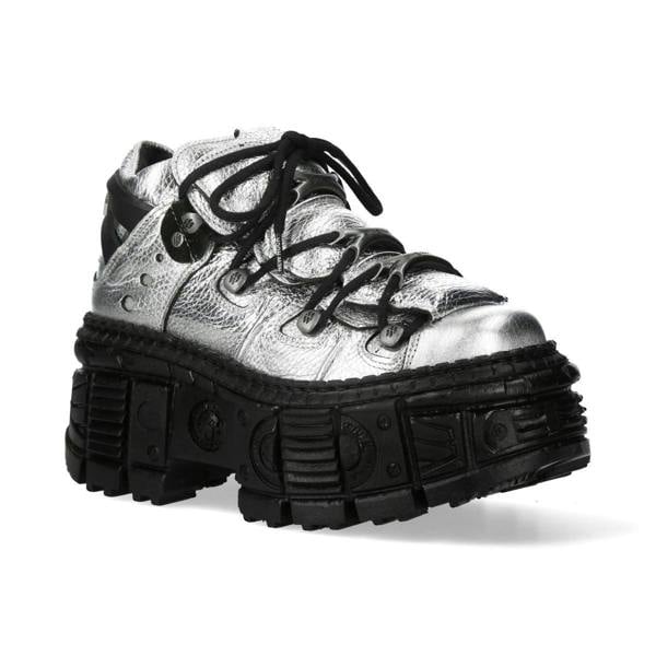New Rock M-106WALL-C16 Metallic Silver Black Leather Gothic Ankle Boots