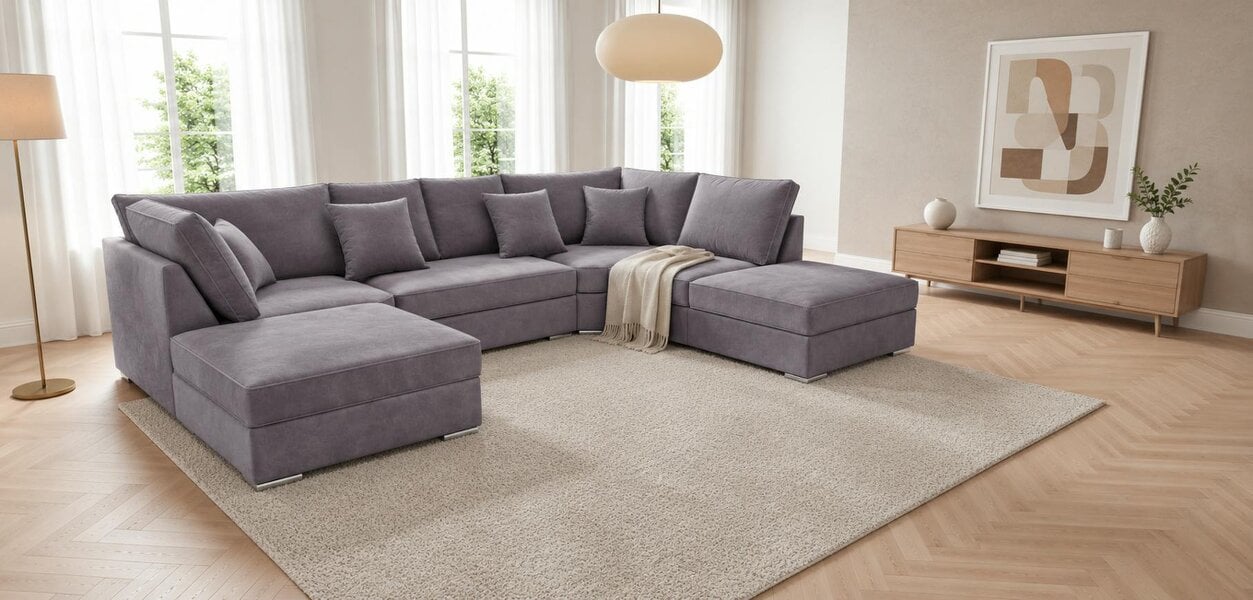 Outdoor Living The Chelsea U-Shaped Modular Corner Sofa with Deep Seat - Light Grey