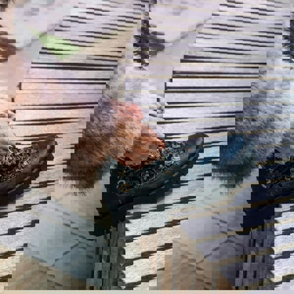 Embassy London Hatter Platform - Matt Blue & Grey & Gold - Women's Leather ankle Lace-up Boot with chunky cleated sole