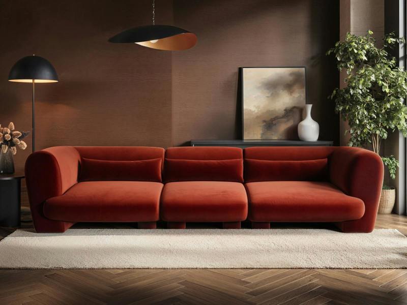 Maddox 4 Seater Orange Velvet Sofa
