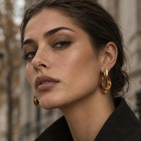 Sable Luxe Gold Plated Tortoiseshell Resin Drop Earrings Luxe Tones