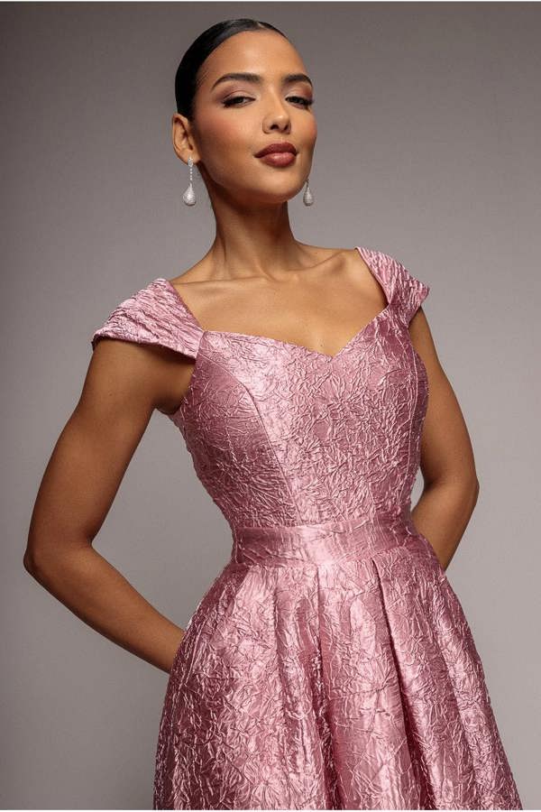 Crushed Satin Sleeveless A Line Midi Dress - Blush Pink DR4551