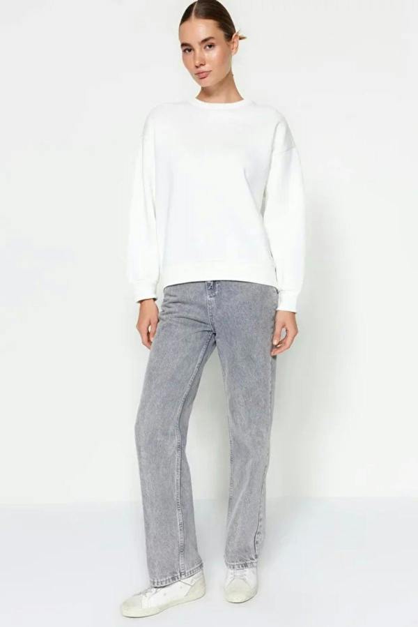 Hoxton Gal Thick Fleece-Lined Regular Fit Crew Neck Basic Knit Sweatshirt