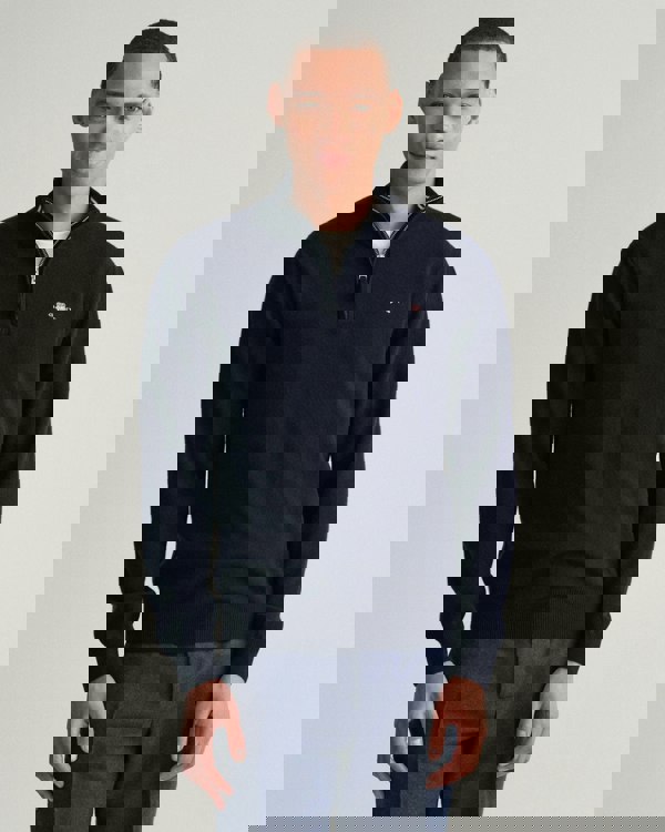 GANT Mens Superfine Lambswool Half Zip Cardigan - 410 Marine