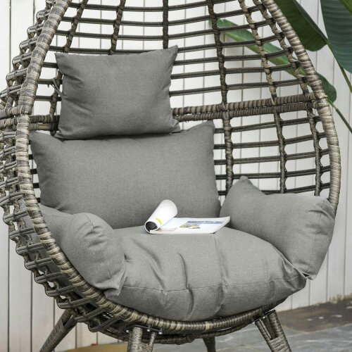 Wyld Haus Luyono Rattan Rope Grey Teardrop Outdoor Egg Chair With Cushions