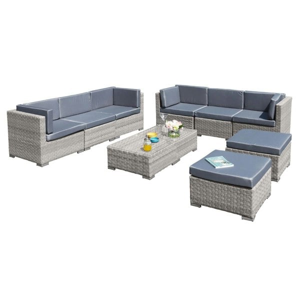 Oseasons Trinidad Deluxe Rattan 8 Seat Modular Sofa Set in Dove Grey