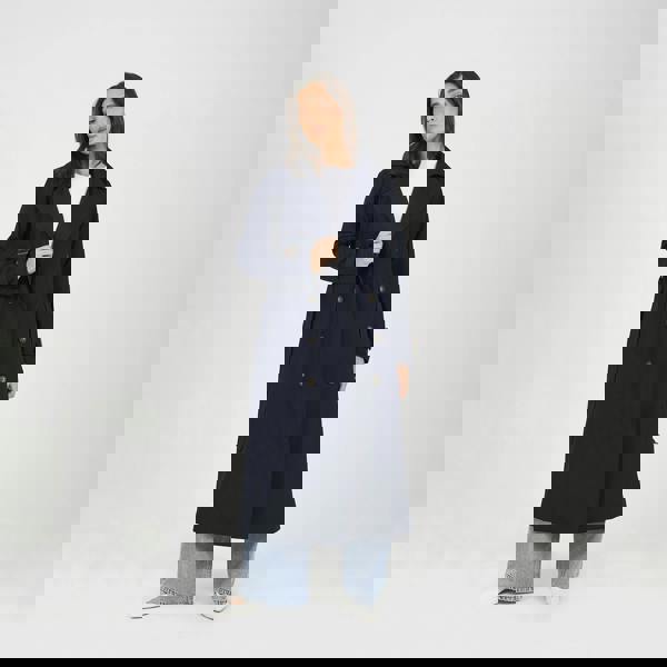 Brave Soul Navy Double-Breasted Longline Trench Coat  - Navy Image 3