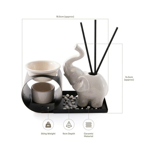 Myga Elephant Aroma Diffuser and Incense Holder Set
