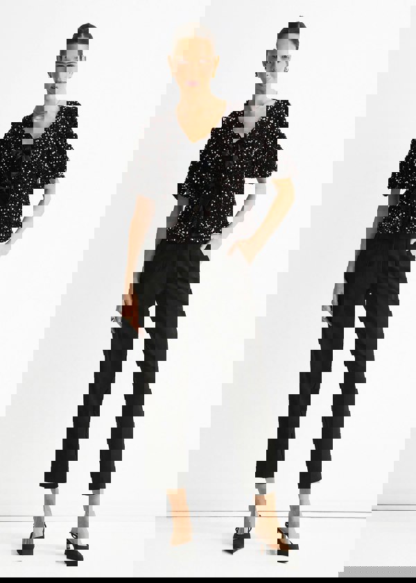 Gini London Purple Velvet Sequin Bow Front Bubble Sleeve Top