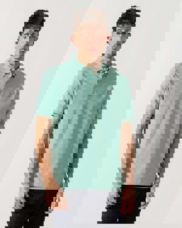 GANT Mens Regular Fit Short Sleeve Shield Logo Pique Polo - 323 Muted Turquoise main