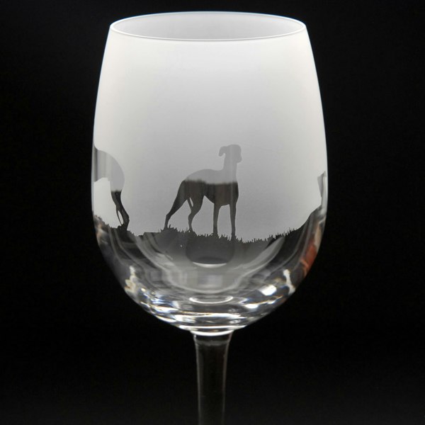 Glyptic Glass Art Whippet Dog Crystal Wine Glass - Hand Etched/Engraved Gift